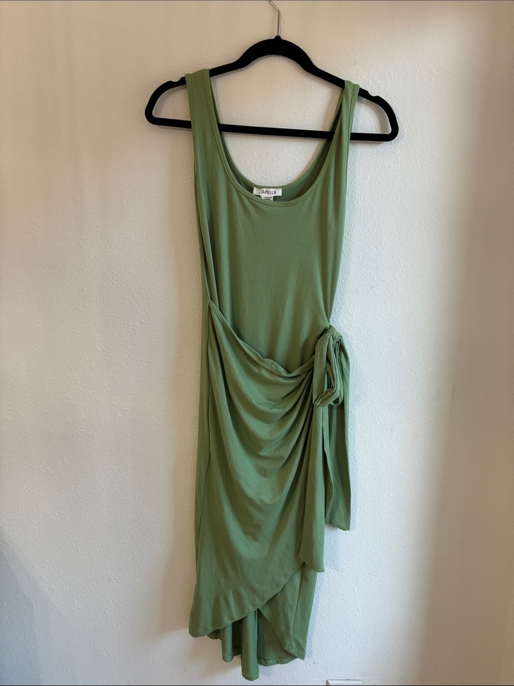 Sleeveless Olive Green Asymmetrical Tie-Waist Dress